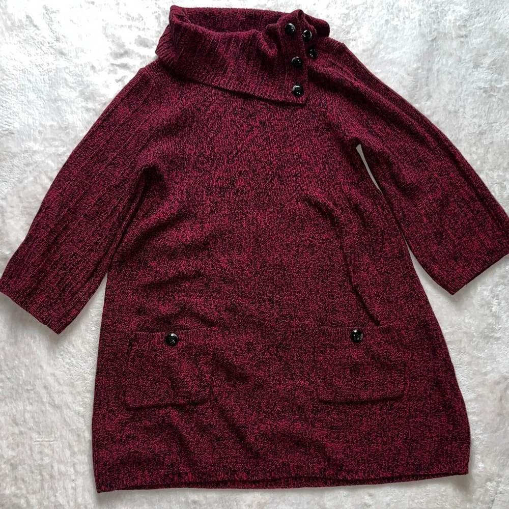 Style & Co Red Black Cowl Neck Tunic Sweater Dress Long Sleeve Women’s Large